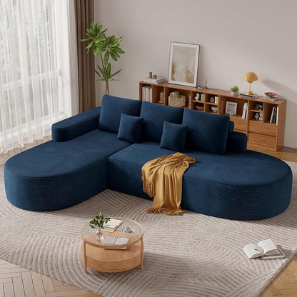 112" Modern Curved Cloud Couch, Boneless Couches for Living Room with Deep Seat, Memory Foam Compressed Modular Sectional Sofa, No Assembly Required,Navy Blue 1 PCS