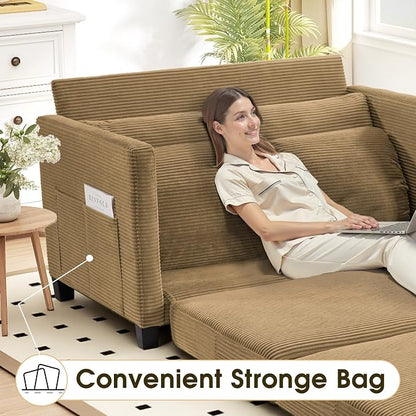 Myroyalsit 51" Convertible Loveseat Sofa Bed, 2-in-1 Folding Sofa Bed with 2 Pillow for Small Spaces, Modern Loveseat Sleeper Couch for Apartment, Living Room & Guest Room (Brown Corduroy, 51 inch)