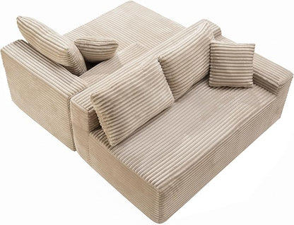 105-Inch L-Shaped Left Facing Corner Compressed Sofa Modular Sectional Boneless Cloud Sofa Floor Foam Couch with Chaise Lounge, Corduroy Corner Boneless Cloud Couch