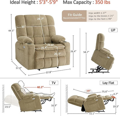 MCombo Extra Wide Dual Motor Power Lift Recliner Chair for Elderly, Zero Gravity Lift Chair with Heat and Massage, Infinite Position Recliners for Big Man, USB Ports, Fabric R7897 (Medium-Wide, Beige)