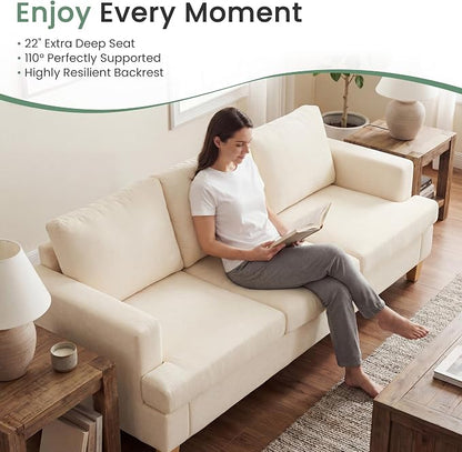 YOUDENOVA 2 Piece Set Comfy Sofa Couch, 2 3-Seater Sofa with Deep Seats, Modern Sleeper Couch for Living Room, Beige Chenille