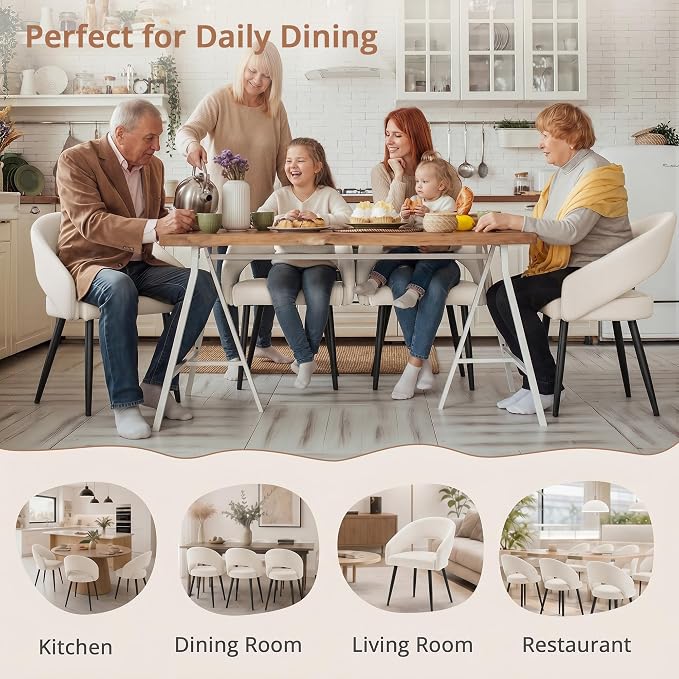 LUE BONA Modern Dining Chairs Set of 2, Upholstered Armrest Side Chairs for Kitchen & Dining Room, 18.5" Seat Height, Comfortable Curved Hollow Backrest, Black Metal Legs, Easy Assembly, Beige