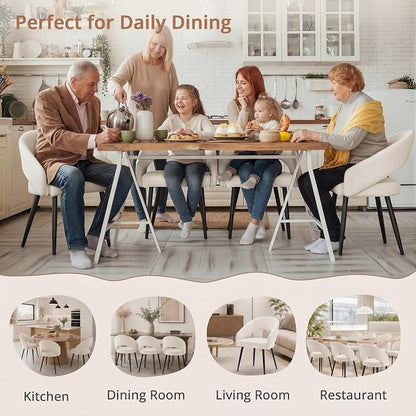 LUE BONA Modern Dining Chairs Set of 2, Upholstered Armrest Side Chairs for Kitchen & Dining Room, 18.5" Seat Height, Comfortable Curved Hollow Backrest, Black Metal Legs, Easy Assembly, Beige