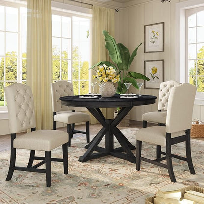 LUMISOL 42"-54" Extendable Round Dining Table for 4-6, Farmhouse Round to Oval Kitchen Table with 12" Removable Leaf and Pedestal Base, Wood Dinner Tables for Dining Room, Living Room, Espresso