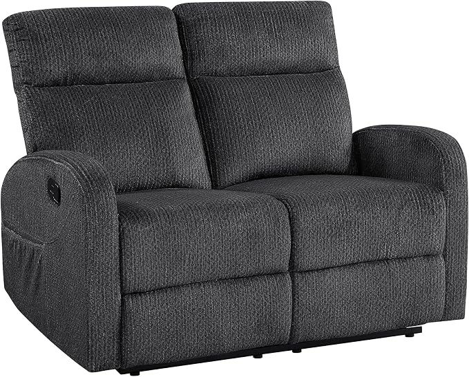 Lexicon Manual Reclining Loveseat, Textured Microfiber Loveseat Recliner, Wall Hugger, Track Arms, Magazine Pockets, Manual Dual Recliners for Living Room/Office/Apartment, Easy Assembly, Dark Gray