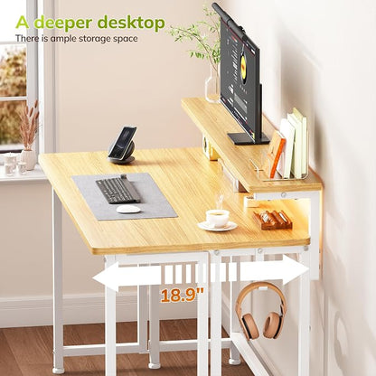 DurayLoly Folding Table with RGB Light for Small Space, 31.5" Folding Computer Desk for Space Saving Sofa Table for Couch, Home Work Office Desk with Monitor Stand, Easy to Fold with Hooks, Oak