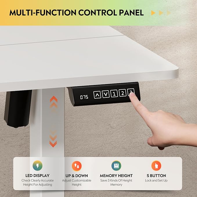 DEVAISE 48 Inch Electric Standing Desk, 3 Adjustable Computer Desk for Home Office, Ergonomic Sit to Stand Desk with LED Touchscreen，Headphone Hook, 3 Memory Preset, with Split Top, White
