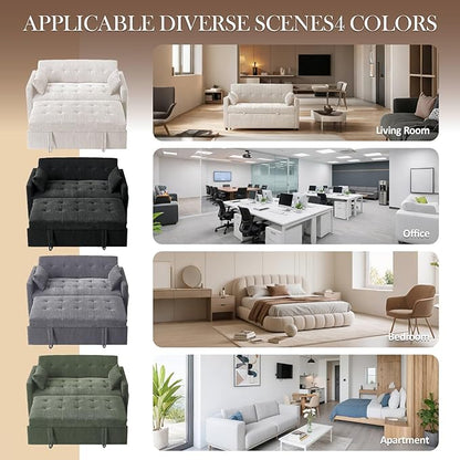 Sofa Bed, Loveseat 3-in-1 Sleeper Sofa with Pull Out Bed, Pockets and USB, Modern 2 Seater Convertible Small Couch for Living Room Bedroom Apartment (Black, Corduroy)