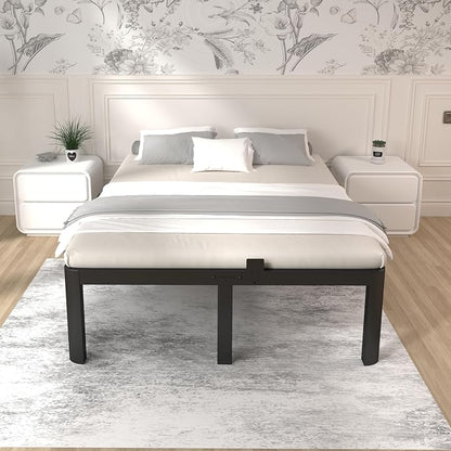 ITIMIDI 16 Inch Bed Frame King Size, Safety Design with Rounded Corner Legs and DIY Headboard, King Size Platform with Storage Space, Heavy Duty Foundation, Noise Free, No Box Spring Needed, Black
