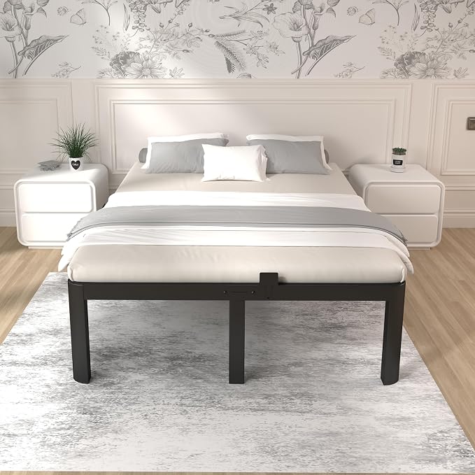 ITIMIDI Full Size Bed Frame 16 Inch High, Safety Design with Rounded Corner Legs and DIY Headboard, Heavy Duty Steel Slat Support, Metal Full Size Platform Bed Frame, No Box Spring Needed, Black