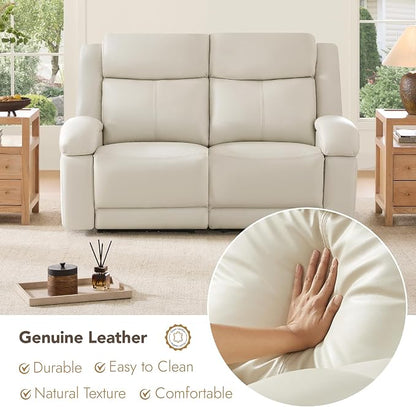 Watson & Whitely Genuine Leather Power Loveseat Recliner Sofa, 2 Seat Wall Hugger Reclining Sofa with Power Headrest & Charging Ports, Dual Recliner Sofas for Living Room, RV, Cream