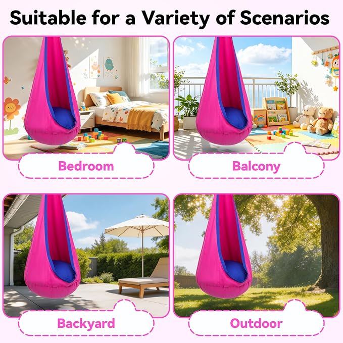 Y- STOP Kids Pod Swing Seat, Hanging Hammock Chair Swing with Inflatable Pillow, Sensory Swing Chair with Pocket for Outdoor and Indoor (Pink and Blue) pcs