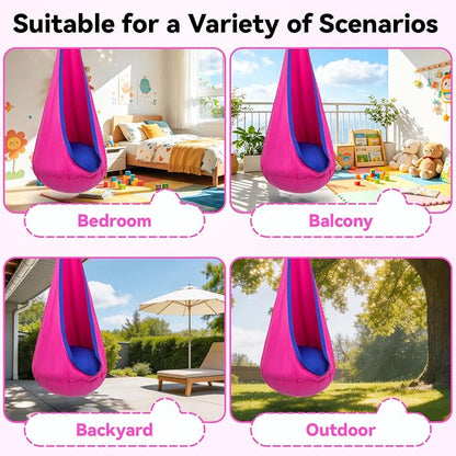 Y- STOP Kids Pod Swing Seat, Hanging Hammock Chair Swing with Inflatable Pillow, Sensory Swing Chair with Pocket for Outdoor and Indoor (Pink and Blue) pcs