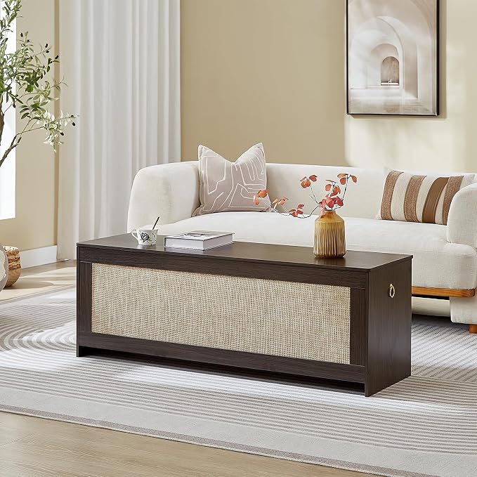 51.2" Storage Chest Extra Large,Storage Bench with 2 Safety Hinges,Wooden Shoe Bench,51.2x15.7x18.3 Inch,Easy Assembly,Storage Bench for Bedroom,Living Room,entryway(Obsidian Black)
