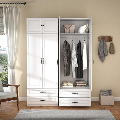White Armoire Wardrobe Closet: 88" Extra Tall Wardrobe Closet with 2 Drawers, Bedroom Armoires with 2 Doors, Wood Large Armoire with Top Cabinet (White, 31.5")