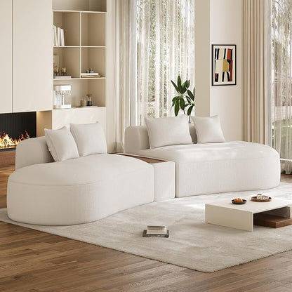 153.3" Oversized Curved Sectional Sofa, Luxury Chenille Cloud Couch for Living Room, Large Modern Modular Deep Seat Sofa with Movable Coffee Table & USB, No Assembly Needed, Beige White