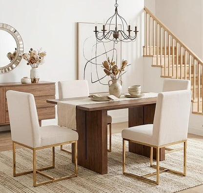 VESCASA Linen Upholstered Dining Chairs Set of 4, Mid Century Modern Padded Chair with Gold Metal Frame for Restaurant, Dining Room, Kitchen, Cream