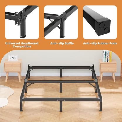MAF Metal Bed Frame King 8 Inches, 9-Legs Support Bed Base, King Bed Frame for Box Spring and Mattress, Basics Bed Frame Headboard Attachable Tool-Free Easy Assembly, Black