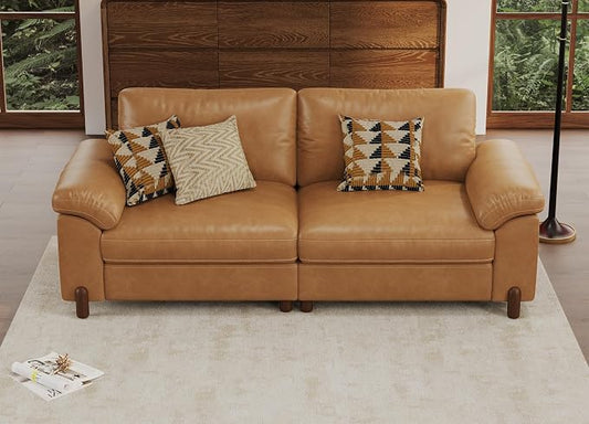 SITJOY Large Cloud Couch, 86" Wide 2 Seater Loveseat, Faux Leather in Brown | Pet-Friendly Scratch-Resistant Leather Sectional Sofas for Living Room, Deep Seat Wide Couch