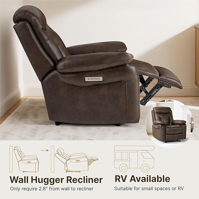 KISLOT Power Recliner Chair Wall Hugger Recliner with Adjustable Headrest and Footrest Dual Motor Electric Faux Leather Reclining Sofa with USB/Type-C Charging for RV Living Room Bedroom