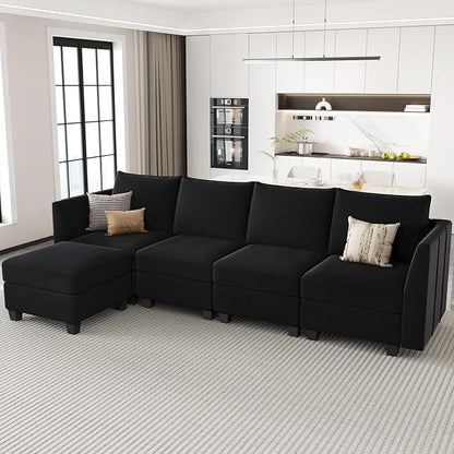 Belffin Modular Sectional Sofa Couch with Reversible Chaise Velvet L Shaped Storage 4-seat Convertible Black
