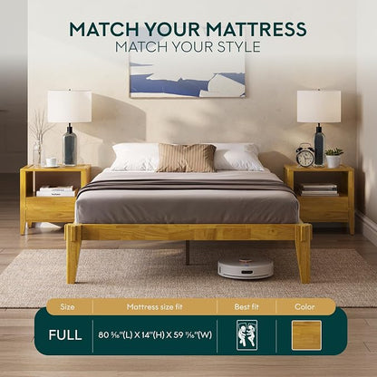 Bme Chalipa 14” Solid Wood Bed Frames - Wood Platform Bed Frame - Japanese Joinery Bed Frame - Wood Slat Support - Bed Without Box Spring - Easy Assembly - Minimalist & Modern Style, Natural - Full