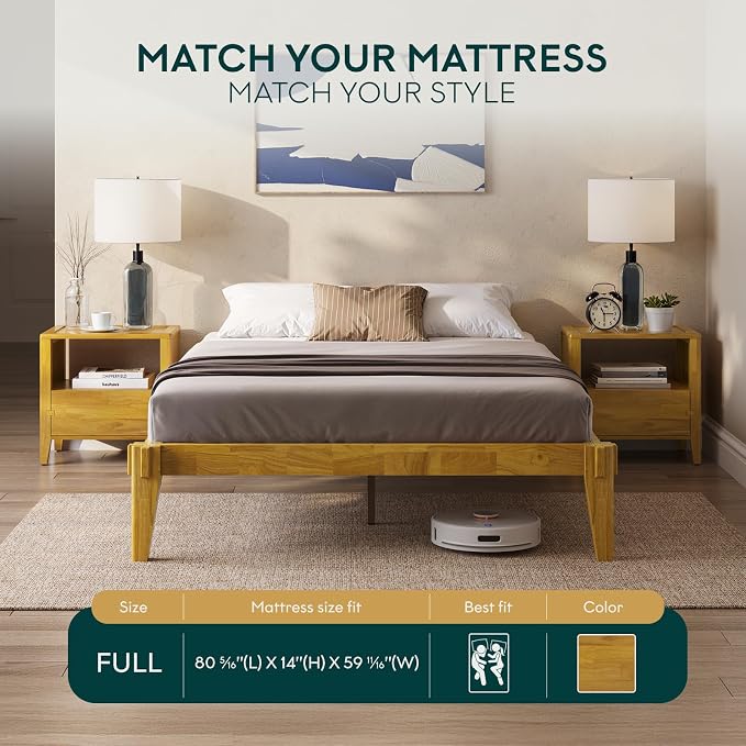 Bme Chalipa 14” King Bed Frame - Solid Wood Platform Bed - Japanese Joinery Bed Frame - Wood Slat Support - No Box Spring Needed - Easy Assembly - Minimalist & Modern Style, Golden Natural