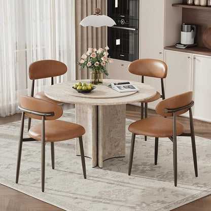 MALOL Dining Chairs Set of 4, Upholstered Kitchen & Dining Room Chairs with Curved Back and Bronze Metal Legs, Comfortable Modern Dining Side Chairs for Dining Room, Kitchen, Brown