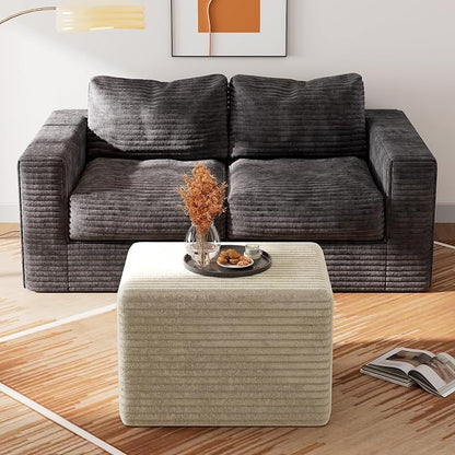 WLIVE Pouf Ottoman Foot Rest, Square Bean Bag Ottoman Coffee Table for Living Room, Greyish Beige