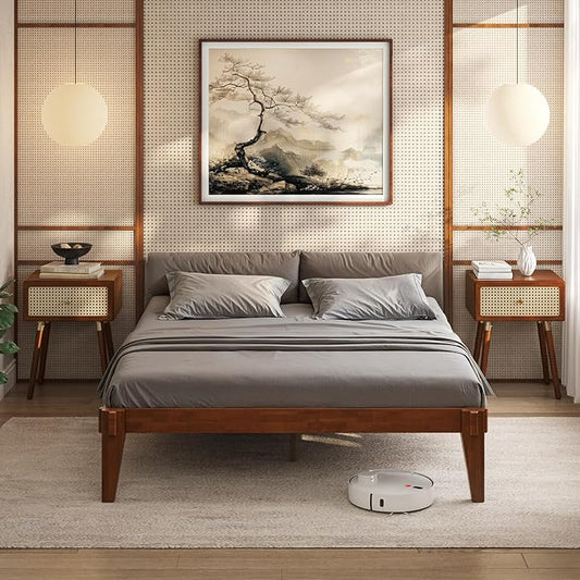 Bme Chalipa 14” Solid Wood Bed Frames - Wood Platform Bed Frame - Japanese Joinery Bed Frame - Wood Slat Support - Bed Without Box Spring - Easy Assembly - Minimalist & Modern Style, Walnut - Full