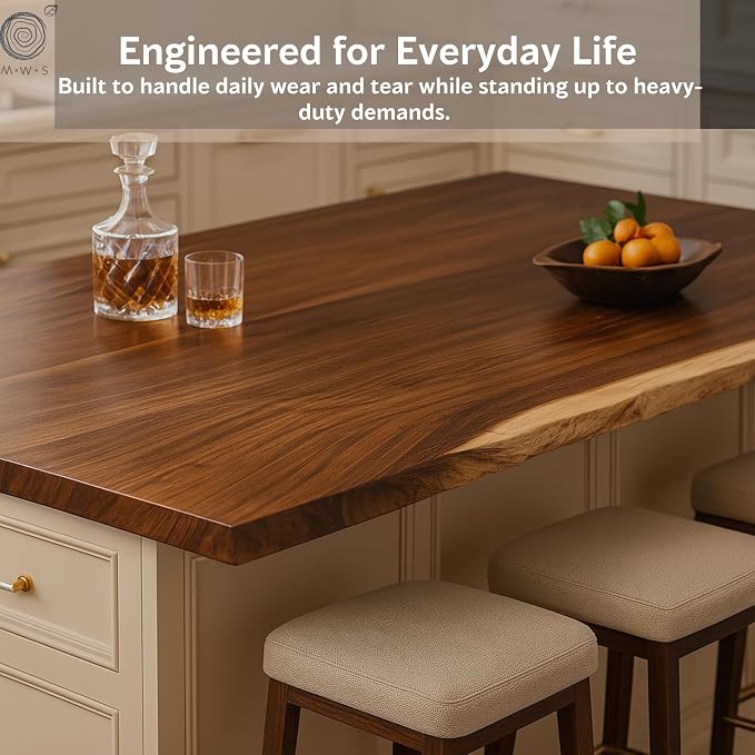 Walnut Solid Wood Table Top – Live Edge Wood Slab for Desktop, Countertop, Laundry, Dining Table, RV Table Top – 27" D x 60" W, Fully Finished and Scratch Resistant