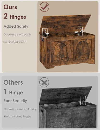 DINZI LVJ Storage Chest, 31.5”Wooden Toy Box with 2 Safety Hinges, Entryway Storage Bench with Flip-Top, Sturdy Storage Trunk for Living Room, Bedroom, Easy Assembly, Rustic Brown