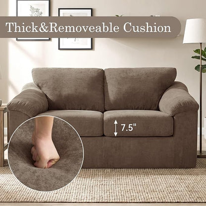 Boneless Loveseat Sofa, Modern Cloud Couch with Deep Seat, Thick Cushion and Curved Armrests, Upholstered Sofa for Living Room, No Assembly Required, Brown