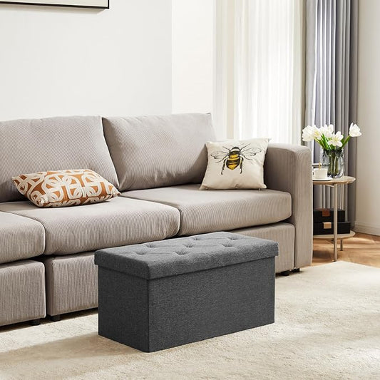 DUMOS 30in Storage Ottoman Bench, Storage Chest, End of Bed Foot Rest Stool with Padded Seat, Bedroom Bench for Living Room, Bedroom, Support 660lbs, Grey
