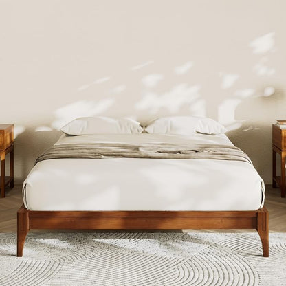 Merax King Size Bamboo Platform Bed, Mid-Century Modern Bed Frame with Wood Slat Support, No Box Spring Needed, Easy Tool-Free Assembly, Brown
