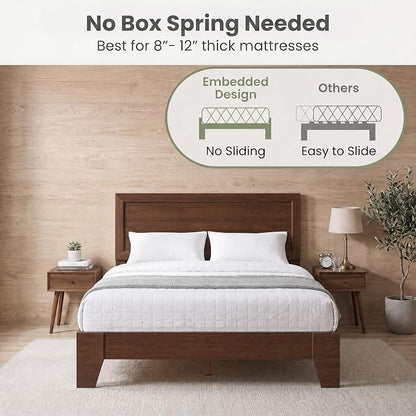 Giantex Queen Size Wooden Bed Frame with Headboard, Wood Slat Support | Modern Platform Bed with Heavy Duty Mattress Foundation, Under-Bed Storage, No Box Spring Needed, Easy Assembly (Walnut)
