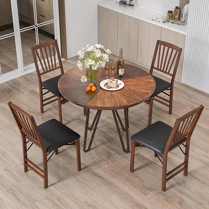 Giantex Folding Dining Chairs Set of 2, Foldable Wood Kitchen Chairs with Padded Seat, Solid Wood Frame, Max Load 400 Lbs, No Assembly Easy to Store Wooden Dining Chairs for Apartment, Small Space