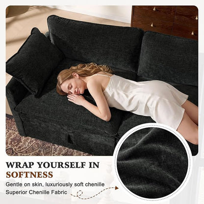 Ihanherry 103” Modular Sectional Sofa with Storage, U Shaped Cloud Couch with Movable Ottomans & 4 Pillows, Chenille Deep Seat Sectional Couches for Living Room, Apartment (Black)