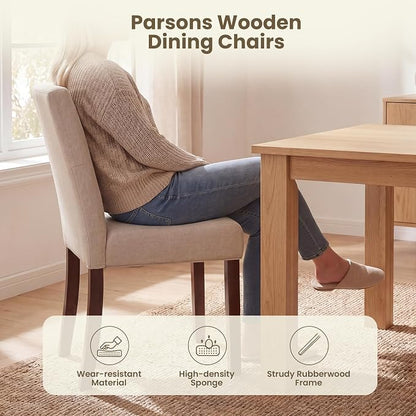 Upholstered Dining Chairs Set of 4, Modern Fabric Dining Chairs with Tufted Design, Kitchen Side Chairs, Farmhouse Dinner Chair with Wood Legs for Kitchen Restaurant Living Room, Beige