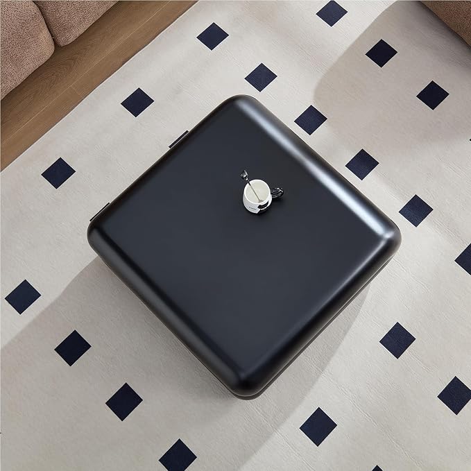 31.5" Modern Black Coffee Table, Stone Coffee Table, Square Minimalist Center Table, Contemporary Low Sofa Side Accent End Tea Table for Living Room Bedroom Apartment, No Assembly Required