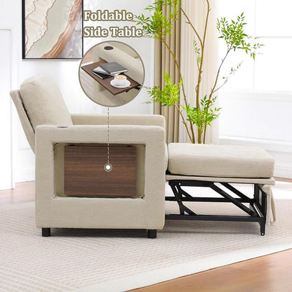 3 in 1 Folding Convertible Sleeper Sofa Bed Pull Out Couch with Side Pockets USB Port Side Table Single Sofa Bed with Adjustable Backrest for Living Room Bedroom 66" 66" Lightbrown 1 SEAT