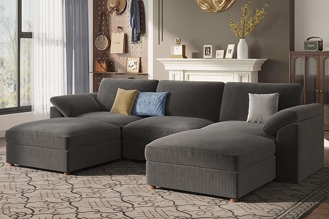 EASE MOOSE Oversized Modular Sectional Sofa, Extra Large U Shape Sectional Cloud Couch,Comfty Deep Modular Sofa with Ottoman for Living Room