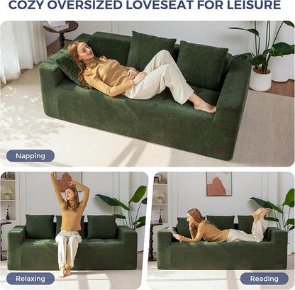 MAXYOYO Modular Sofa Couch, 75" Oversized Loveseat Boneless Cloud Couch with Deep Seat, Chenille Upholstered Living Room Comfy Sofa Chair for Living Room, No Assembly Required, Dark Green