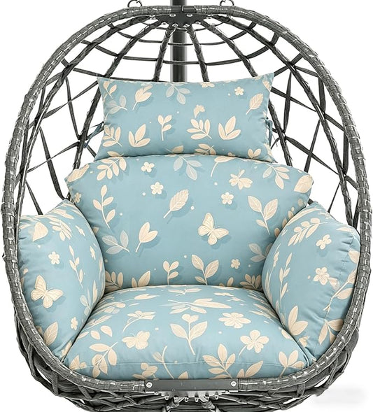 Egg Chair Cushion Replacement, Waterproof Thicken Hanging Egg Swing Chair Cushion for Outdoor Furniture, Wicker Rattan Hammock Basket Cushion with Headrest Pillow 47x31.5x4.7 inch(Blue Butterfly)