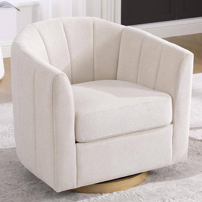 Swivel Barrel Chair, 360 Degree Round Swivel Accent Chair for Living Room, Mid Century Modern Upholstered Accent Chair,Comfy Tufted Sofa Armchairs for Bedroom,Nursery,Chenille,Beige