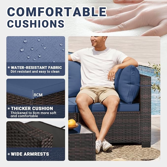 LAFWELL 7 Pieces Outdoor Patio Furniture Sets,Rattan Conversation Sectional Set,Manual Weaving Wicker Patio Sofa with Tea Table