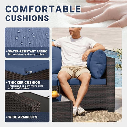 LAFWELL 7 Pieces Outdoor Patio Furniture Sets,Rattan Conversation Sectional Set,Manual Weaving Wicker Patio Sofa with Tea Table