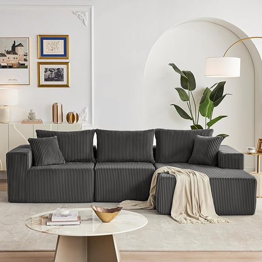 Weture 108” Modular Sectional Sofa, Cloud Sectional Couch with Deep Seat, Modern Modular L-Shape Sofa with Chaise,Upholstered Boneless Couches for Living Room Bedroom (Corduroy, Darkgrey)