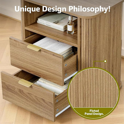 3-Piece Bedroom Furniture Set, Modern Fluted 6 Drawer Dresser & 2-Drawer Nightstands,Mid-Century Wood Storage Cabinet Set n for Bedroom, Hallway (Walnut)