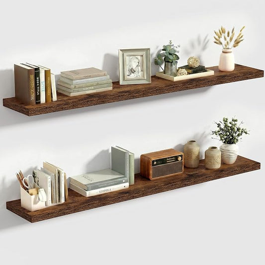 Vivelove 10 Inch Deep Floating Shelves 48 inch Long, 47.2 x 10 Wide Wall Shelves with Invisible Brackets, for Bedroom Bathroom Living Room Kitchen Office, Farmhouse Home Decor, Set of 2, Rustic Brown